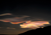Nacreous, Mother of Pearl, or PSC, Polar Stratospheric Clouds. Believed to be ice and Nitric acid, these react to produce clorine & bromine, from CFCs, which directly destroy ozone molecules. Antarctica.