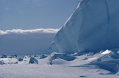 Ice Cliff on the edge of the Riiser Larsen Ice shelf. Weddell Sea. Antarctica.