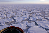 Bows of the icebreaker Kapitan Khlebnikov amongst pack ice in the Ross Sea. Antarctica.