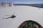 Icebreaker K. Khlebnikov with helicopter and the Cambell Ice Tongue. Terra Nova Bay. Antarctica.