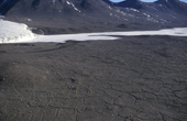 Patterned ground in the Taylor Dry Valley with Lake Fryxell at the top. Ross Sea. Antarctica