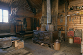 Interior of Shackleton's hut (Nimrod Expededition) with the stove and cooking area. Cape Royds. Antarctica