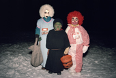 Inuit children dressed for trick or treat at Halloween. Igloolik. Nunavut. Canadian Arctic. 1993