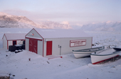 Hudson Bay Company, old whaling station, and boats at Pangnirtung, Nunavut, Canada. 1993