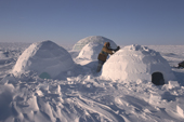 A group of igloos being built on Igloolik Island. Nunavut, Canada. 1999
