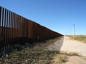 The Mexico - United States Barrier, an American fence along the border with Mexico. Palomas. New Mexico. USA