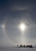 Parhelia (sun dogs) over campsite for 2009 Monaco Antarctic Expedition at 89 degrees South.