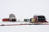 Hoses carrying hot water for drilling at the IceCube Neutrino Observatory. South Pole Antarctica