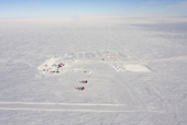 Camp, planes and skiway for twin otters at Patriot Hill the Antarctic base of Adventure Network International. West Antarctica