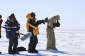 Actors dressed in the manner of Scott and his team for a TV recreation of the trek to the South Pole