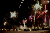 Fireworks mark a celebration in Qaanaaq. North West Greenland.