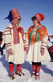 Nils Johan and his wife May Torill wearing traditional Sami clothes at Easter Reindeer races. Kautokeino. Norway. (1996)