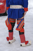Sami youth in Kofte with decorated wings wornover reindeer skin leggings. Karasjok. Sapmi. N.Norway. 2000