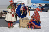 Saami women selling handicrafts at the Kautokeino Easter Festival. Finnmark, North Norway. 2007