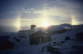 Parhelion or 'Sun Dogs' over British Antarctic Survey Base at Signy, Antarctica