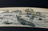 Fourth of a sequence of 7 images of a whaling story engraved on walrus ivory by Gallina Irgutegina. Uelen, Chukotka, Siberia. 2004