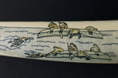 Fifth of a sequence of 7 images of a whaling story engraved on walrus ivory by Gallina Irgutegina. Uelen, Chukotka, Siberia. 2004