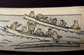 Seventh of a sequence of 7 images of a whaling story engraved on walrus ivory by Gallina Irgutegina. Uelen, Chukotka, Siberia. 2004