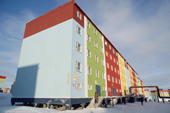 Brightly coloured apartment blocks in the centre of Anadyr. Chukotka, Siberia, Russia. 2004