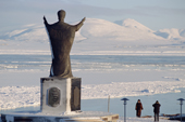 A statue of St Nicholas overlooking the harbour in Anadyr. Chukotka, Siberia, Russia. 2004