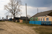 Brightly coloured houses in the village of Pogost. Ryazan Province, Russia. 2006