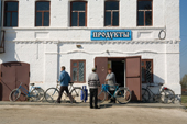 Shoppers outside the village shop in Pogost. Ryazan Province, Russia. 2006