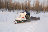 Nikolai, out on his snowmobile in the winter near Yarudey. Yamal, Western Siberia, Russia.