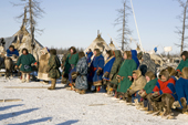 Nenets spectators watch a native sports competition at a herders festival in the Yamal. Western Siberia, Russia