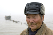Arkhip Tokhma, a Khanty fishermen, at a fishing camp near Akasarka on the River Ob. Yamal, Western Siberia, Russia