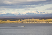 View across the River Ob from Gornoknyazevsk with the Ural Mountains in the background. Yamal, Western Siberia, Russia
