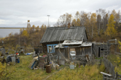 An old wooden fisherman's home in the village of Kharsaim on the River Ob. Yamal, Western Siberia, Russia