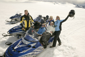 Fun on glacier, snowmobiles, Langjokull Ice cap, Iceland