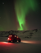 Jeep with Aurora Borealis or Northern Lights, Iceland