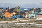Brightly coloured modern houses in Ilulissat. West Greenland