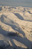 Aerial view of mountains, glaciers and aretes on Greenland's West Coast north of Ilulissat. West Greenland