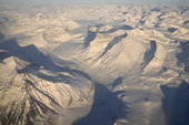 Aerial view of mountains and glaciers on Greenland's West Coast south of Upernavik. West Greenland