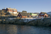 Houses in the Inuit the village of Iliminaq on the south side of the Ilulissat Icefiord. West Greenland