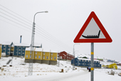 A traffic warning sign for sleds in Ilulissat. West Greenland