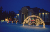 Christmas lights decorating a large suburban home in Winnipeg. Manitoba, Canada